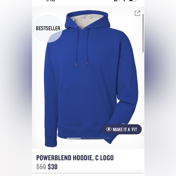 Champion Authentic Powerblend Hoodie Blue Unisex Medium - Picture 4 of 4